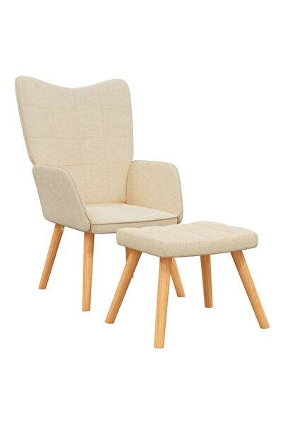 vidaxl Scaun de relaxare cu taburet, crem, textil