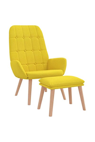 vidaxl Scaun de relaxare cu taburet din material galben deschis
