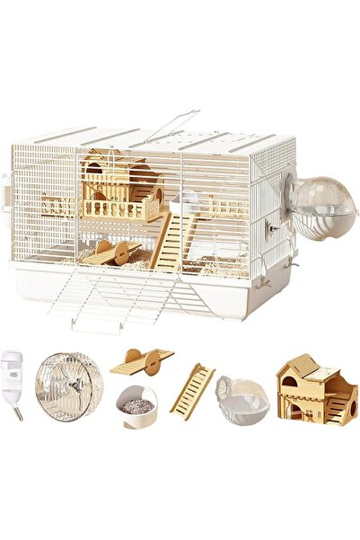 JUMEIYP 9 in 1 Hamster Cage, All in One Luxurious Hamster Habitat with 9 Piec...