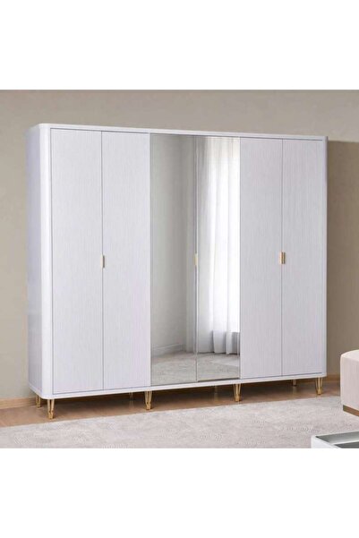 PAN HOME Matias 6 Door Wardrobe With Mirror - Grey