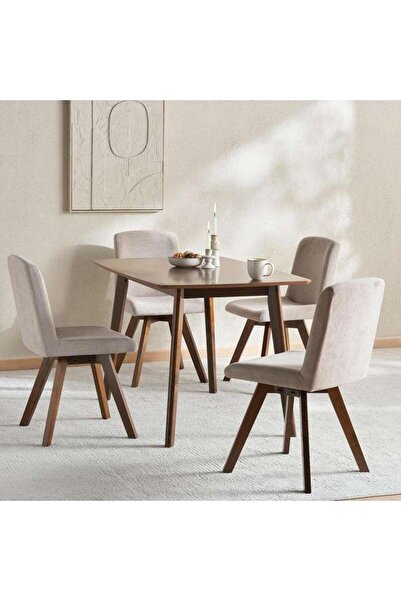 PAN HOME Sylas 1+4 Dining Set Veneer - Walnut & Grey