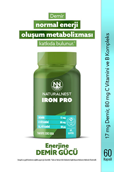 Naturalnest Iron Pro Demir Takviyesi 17 mg 60 Kapsül - C Vitamini, B2, B3, B6...