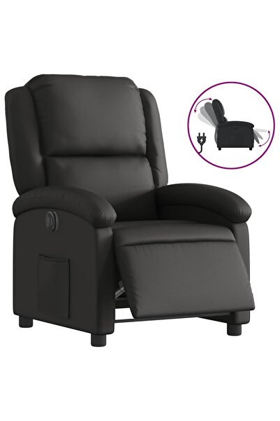 vidaxl Fotoliu rabatabil electric, negru, piele naturală