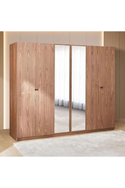 PAN HOME Katerina 6 Door Wardrobe With Mirror - Walnut