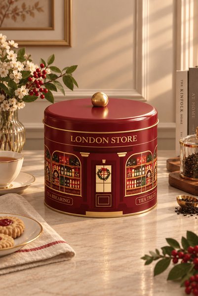 Sarkap Home 133x130 mm London Store Bordo Kulplu Saklama Kutusu