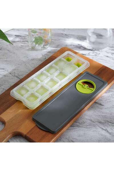 PAN HOME Furat Ice Cube Tray With Lid 24.7x9.5x3.5cm - Grey & Green