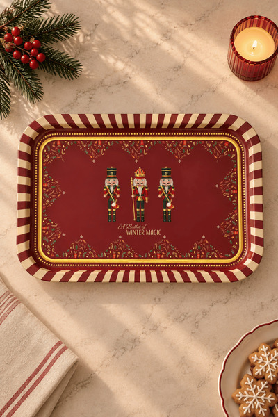 Sarkap Home 350x230 mm Yılbaşı Dikdörtgen Sunumluk Tepsi - Nutcracker