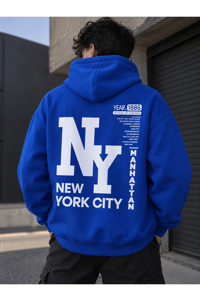 HAI COLLECTİON Erkek 3 İplik Şehir Yazı Sırt Baskılı Oversize Hoodie – Kapüşo...