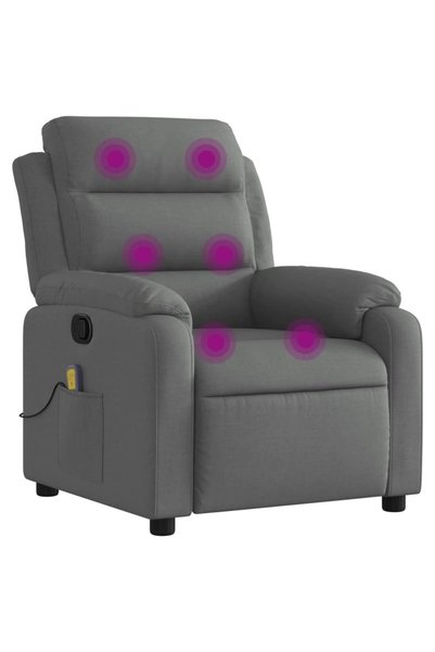 vidaxl Fotoliu reclinabil cu masaj, gri închis, material textil