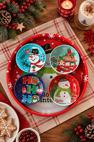 Sarkap Home 26 cm Winter Time Meyve Tabağı ve 4'lü Çerezlik Seti