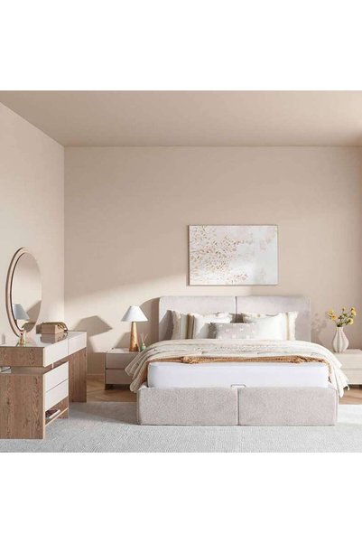 PAN HOME طقم غرفة نوم باريس 5 قطع مع سرير هيدروليكي 180×200 سم - كريمي