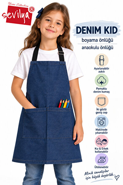 sevilya Denim Kid Denim Kumaş Boyama Önlüğü Resim Önlüğü Anaokulu Önlüğü Çocu...