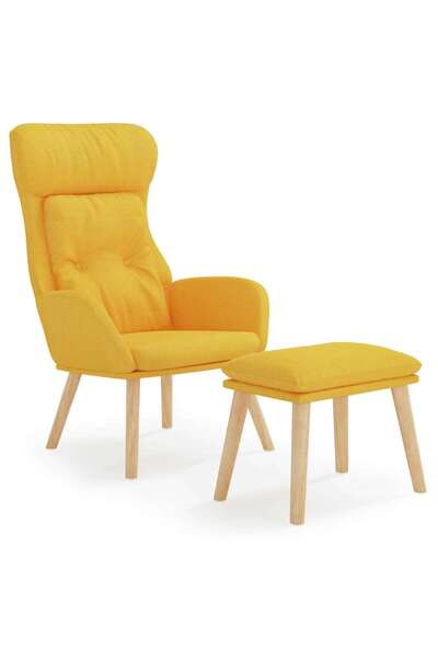 vidaxl Scaun de relaxare cu taburet, galben muștar, textil