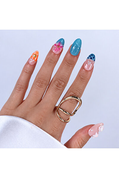 Takma Takma S Beden Renkli Nail Art Kısa Badem 15'li Tekrar Kullanılabilir El...