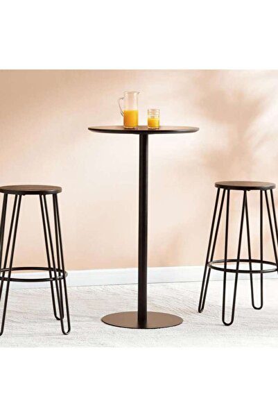 PAN HOME Bian 2 Seater Bar Table Round Wood - Black