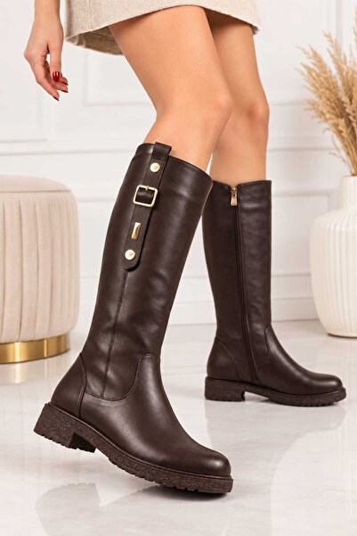 DYG STORE Γυναικείες μπότες με αγκράφα Velora Bitter Brown