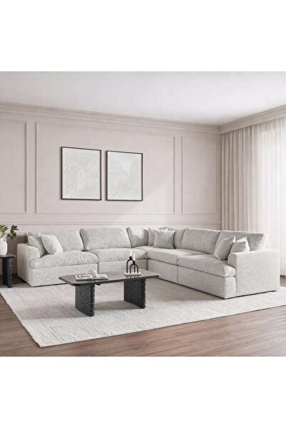 PAN HOME Demarcus Corner Sofa Set - Dark Beige