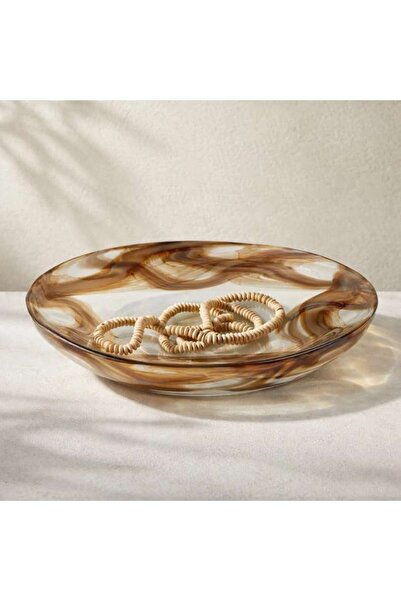 PAN HOME Quasimodo Glass Handpainted Ribbon Platter 40x40x10.5cm - Brown