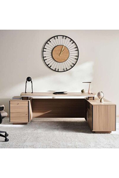 PAN HOME June Office Desk Right Side Return 240cm - Teak & Light Grey