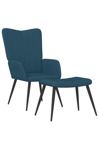 vidaxl Scaun de relaxare cu taburet, albastru, catifea