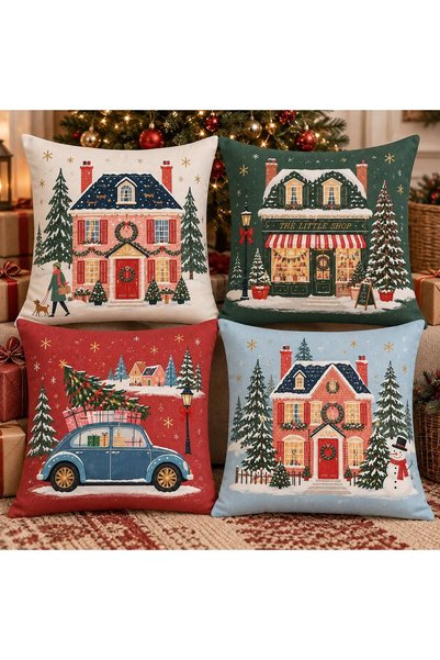 EVSEHOMES Christmas Themed, Suede Fabric, 4-Piece Combination Throw Pillow Co...