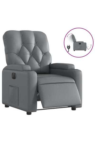 vidaxl Fotoliu rabatabil electric, gri, piele ecologică