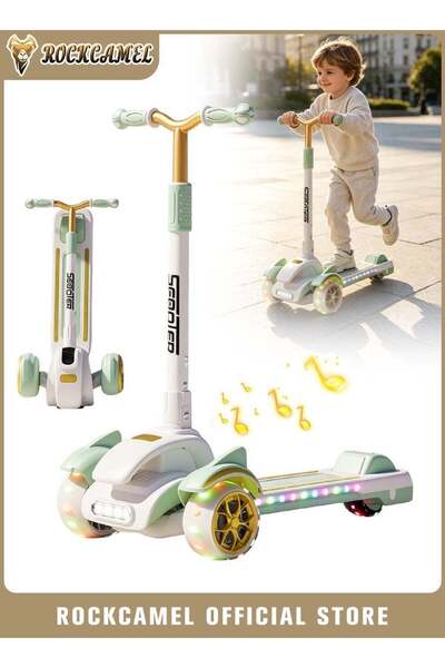 ROCKCAMEL 3-Wheel Kids Scooter, Kick Scooter With Height Adjustable, Music, L...