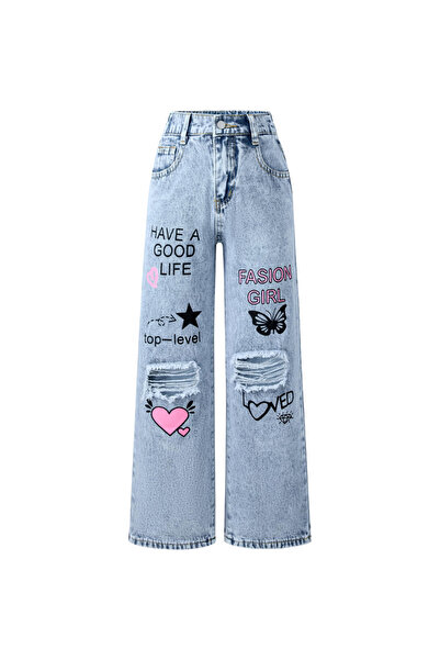 OtherMax Blugi Largi pentru Fete Talie Înaltă Y2K Albastru 160 cm — pantaloni...