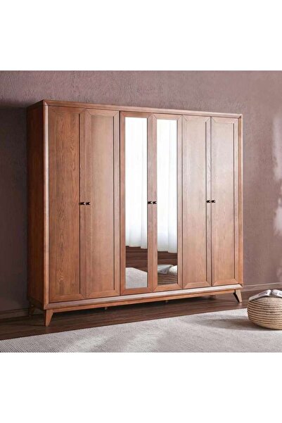 PAN HOME Lyrah 6 Door Wardrobe - Walnut
