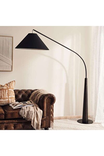 PAN HOME Ablaze E27 Wooden With Jute Shade Arc Floor Lamp 170x38x205cm - Black