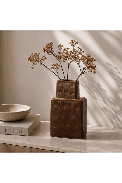 PAN HOME Tetris Ceramic Block Vase 11x8x20cm - Brown