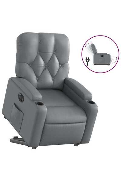 vidaxl Fotoliu rabatabil electric cu ridicare, gri, piele ecologică