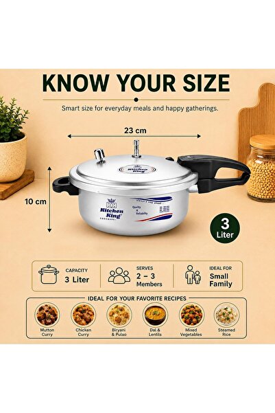 Kitchen King kk Feast Pressure Cooker, 4 Point Safety System, Smart Cooking Technology, Promotes Healthy Cooking, PFOA Free, Energy Saving Meals for Professionals & Home Use (3 Liters)