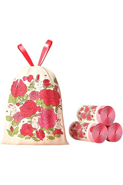 TERRIFI 120pcs 4 Gallon Trash Bags, Red Rose Printed Drawstring Garbage Bags ...