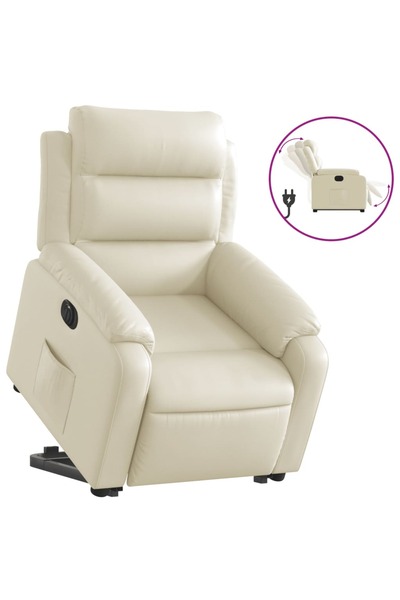 vidaxl Fotoliu rabatabil electric cu ridicare, crem, piele ecologică