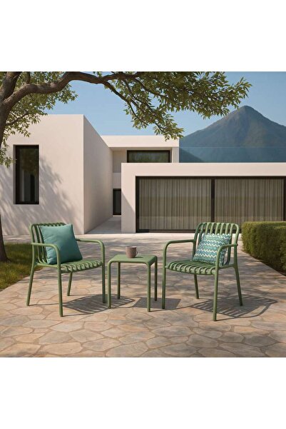 PAN HOME Pilar Outdoor Balcony Set 2+1 -olive Green