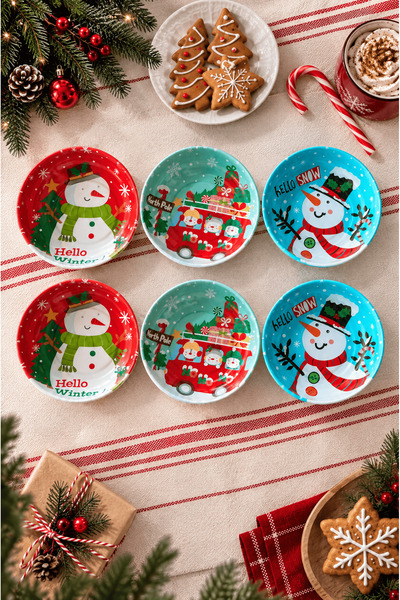 Sarkap Home 10 cm Çap, 3.2 cm Yükseklik 6'lı Winter Time Dondurmalık ve Çerezlik