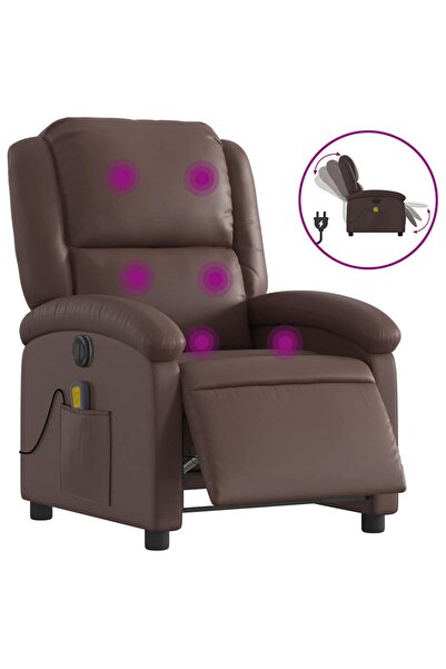 vidaxl Fotoliu electric de masaj rabatabil, maro, piele ecologică