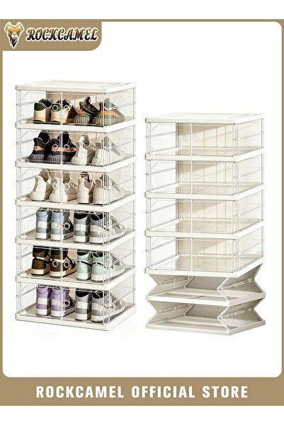 ROCKCAMEL 6-Layer Foldable Storage Shoe Box, Dustproof Visible Shoe Cabinet, ...