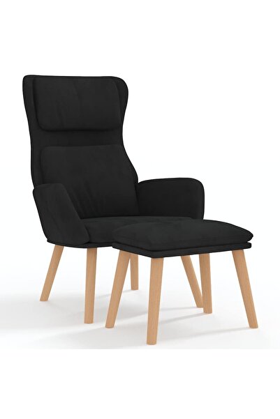 vidaxl Scaun de relaxare cu taburet, negru, catifea