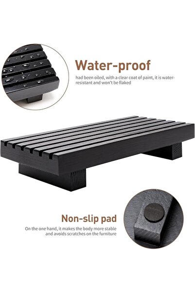 TERRIFI Small Bathroom Counter Organizer Tray, Decorative Wood Display Pedestal Stand, Kitchen Sink Soap Dis