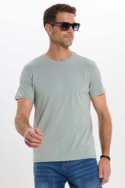Tudors Men's Slim Fit Cotton Soft Texture Lycra Flexible Fabric Basic Mint Cr...