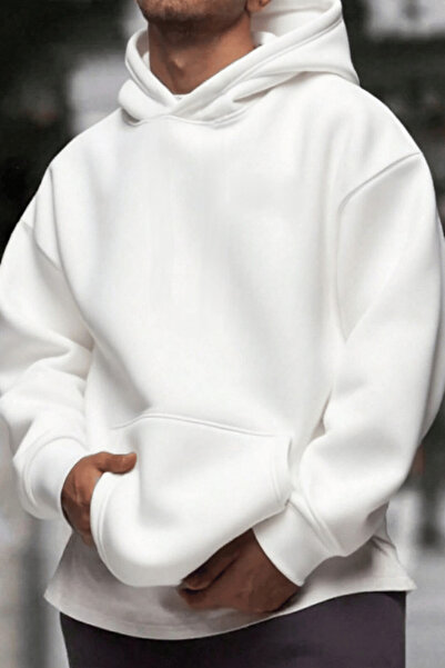 K KOZZ STYLE 100% Cotton White Basic Oversize Sweatshirt Hoodie