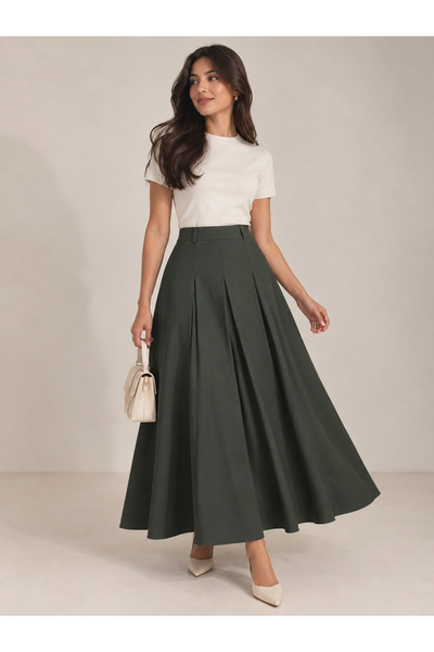 TOP CLOTHE تنورة طويلة للمعلمات والدوام بجيوب جانبية – كحلي وأخضر