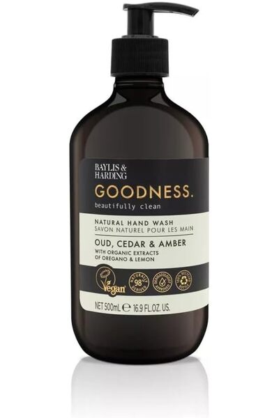 Baylis & Harding Goodness Oud, Cedar & Amber Hand Wash, 500ml | Natural Formu...