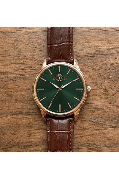 DUTCH STORE Men's Wristwatch - Stylish Green Dial with Rose Gold Bezel and Br...
