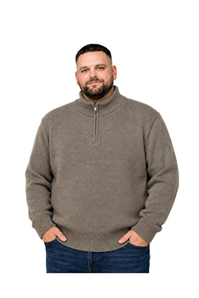 BattalModa Pulover tricotat pentru bărbați, mărime mare, din nurcă, cu fermoa...