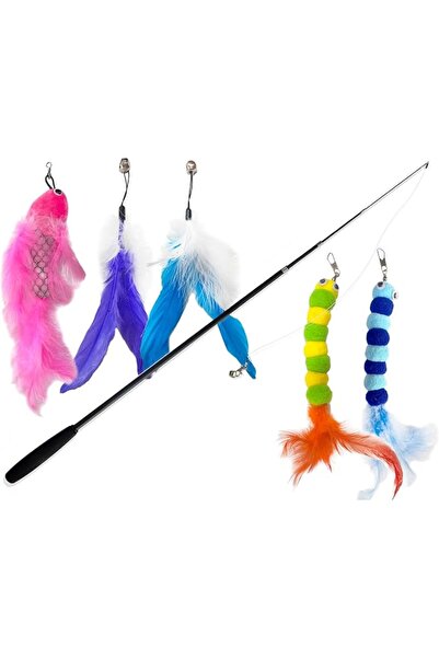Blinggo Cat Toys Wand Retractable 1.75 m Super Long Interactive Feather Tease...