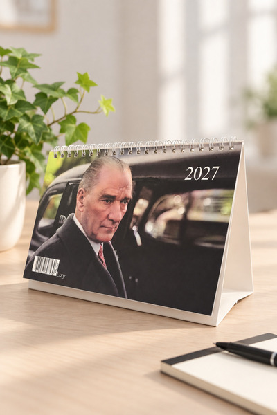 Lizy 2027 Atatürk Temalı Üçgen Masa Takvimi - Spiralli, 12 Ay – 4 Farklı Kapa...
