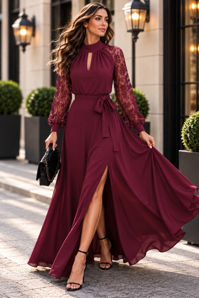 moda wanilia Γυναικεία φούστα με διπλό γιακά, ασύμμετρη κοπή, μακρύ κρεπ φόρε...